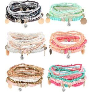 6Sets Boho Bead Bracelets Set Multilayered Stackable Bracelets Comfortable